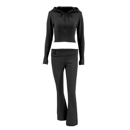 Tossy Knit Fashion 2 Piece-Set Trousers Hoodie Tracksuit Women Crop top Knitwear And Women's Pants Sets Female Trousers Outfits