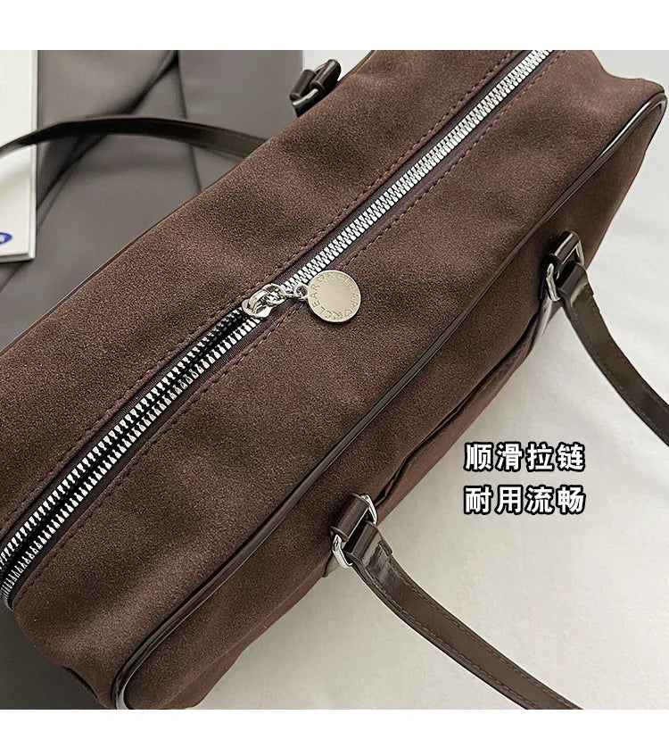 Casual Large Capaci Suede Bag Women 2025 New Autumn and Winter Retro Brown Commuter Shoulder Bag Pillow Bag Purses and Handbags