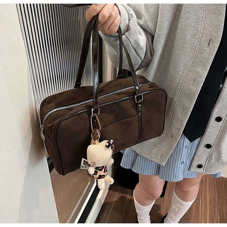 Casual Large Capaci Suede Bag Women 2025 New Autumn and Winter Retro Brown Commuter Shoulder Bag Pillow Bag Purses and Handbags