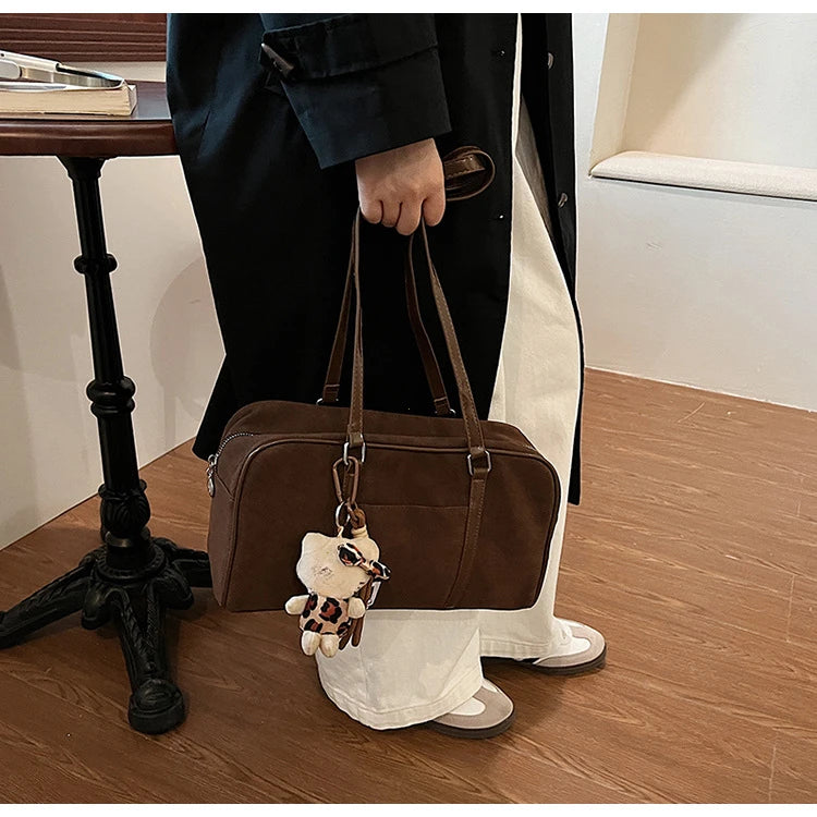 Casual Large Capaci Suede Bag Women 2025 New Autumn and Winter Retro Brown Commuter Shoulder Bag Pillow Bag Purses and Handbags