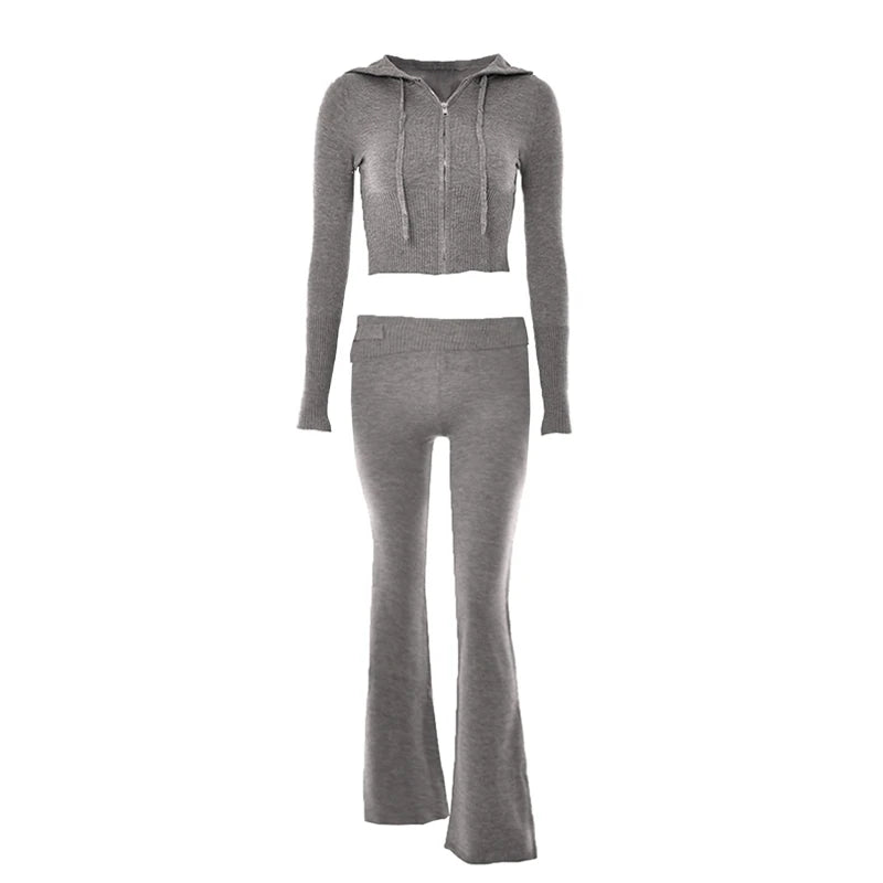 Tossy Knit Fashion 2 Piece-Set Trousers Hoodie Tracksuit Women Crop top Knitwear And Women's Pants Sets Female Trousers Outfits