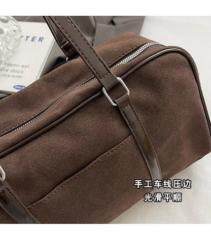 Casual Large Capaci Suede Bag Women 2025 New Autumn and Winter Retro Brown Commuter Shoulder Bag Pillow Bag Purses and Handbags