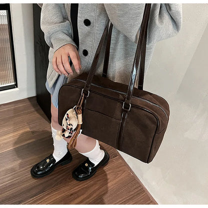 Casual Large Capaci Suede Bag Women 2025 New Autumn and Winter Retro Brown Commuter Shoulder Bag Pillow Bag Purses and Handbags