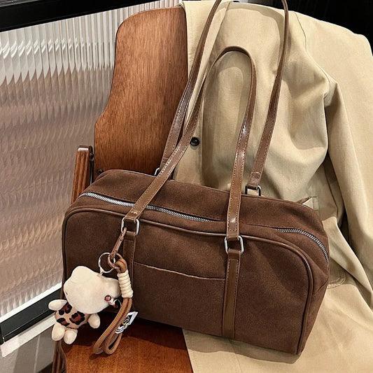 Casual Large Capaci Suede Bag Women 2025 New Autumn and Winter Retro Brown Commuter Shoulder Bag Pillow Bag Purses and Handbags