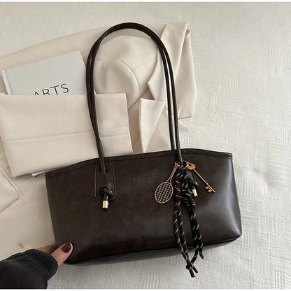 European American Retro Tote Bag, Korean Fashion Shoulder Bags Advanced Simple Handbag New Large Capacity Pendant Versatile Bags