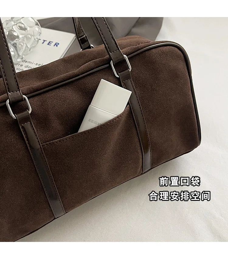 Casual Large Capaci Suede Bag Women 2025 New Autumn and Winter Retro Brown Commuter Shoulder Bag Pillow Bag Purses and Handbags