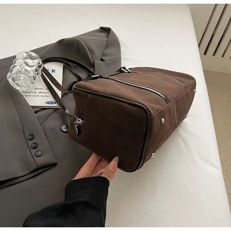 Casual Large Capaci Suede Bag Women 2025 New Autumn and Winter Retro Brown Commuter Shoulder Bag Pillow Bag Purses and Handbags