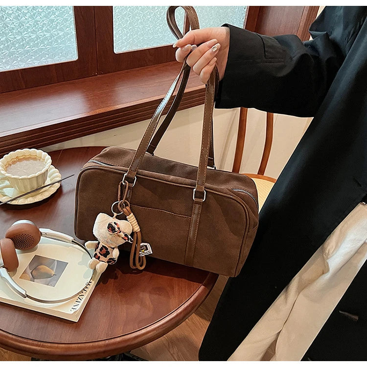 Casual Large Capaci Suede Bag Women 2025 New Autumn and Winter Retro Brown Commuter Shoulder Bag Pillow Bag Purses and Handbags