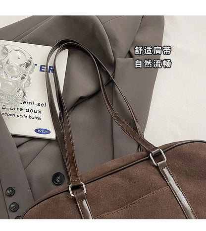 Casual Large Capaci Suede Bag Women 2025 New Autumn and Winter Retro Brown Commuter Shoulder Bag Pillow Bag Purses and Handbags