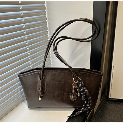 European American Retro Tote Bag, Korean Fashion Shoulder Bags Advanced Simple Handbag New Large Capacity Pendant Versatile Bags