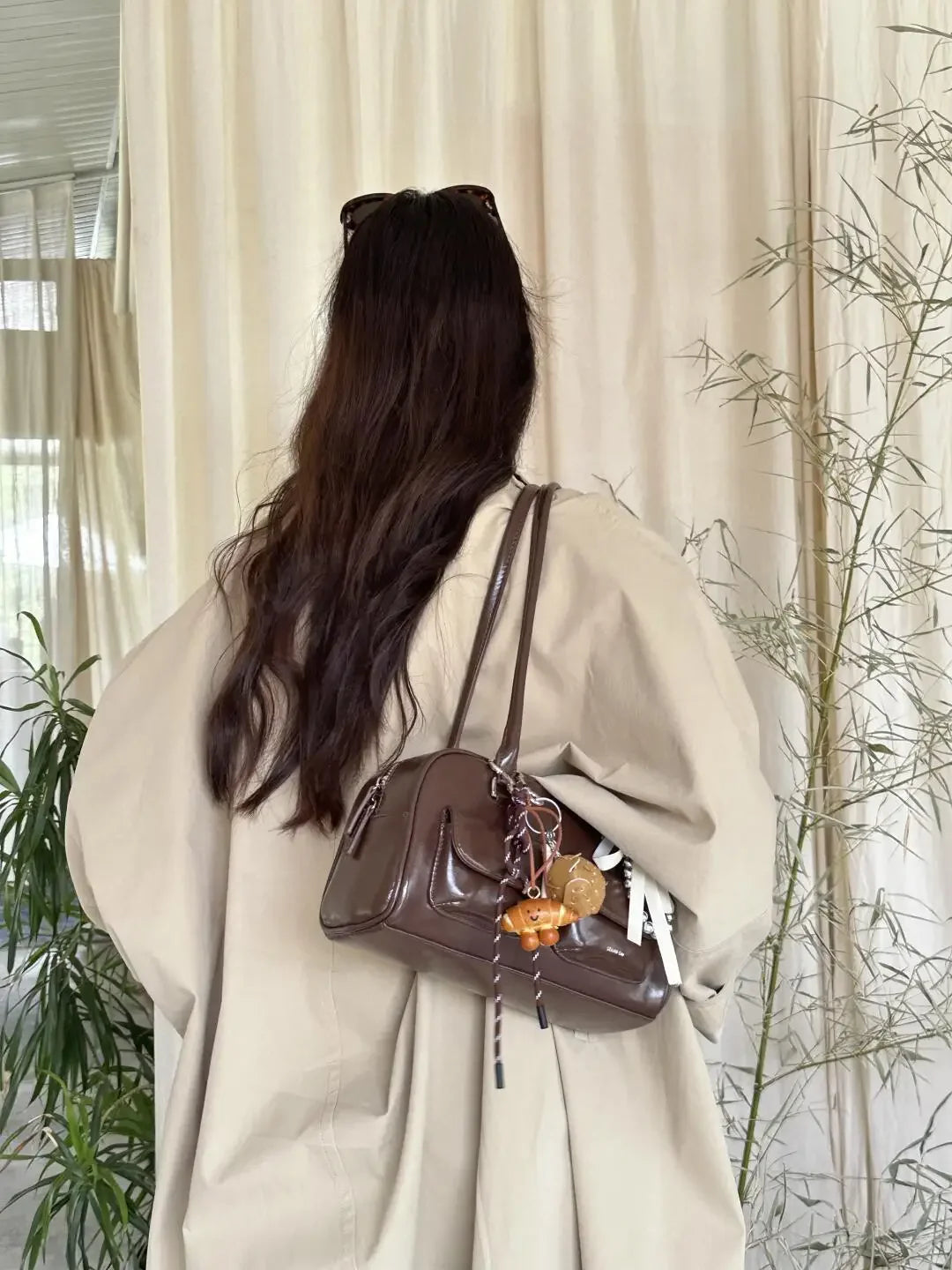 Black Brown PU Leather Tote Bag with Double Pouch Large Capacity Single Shoulder Armpit Bag Vintage Handbag Women for Daily Use