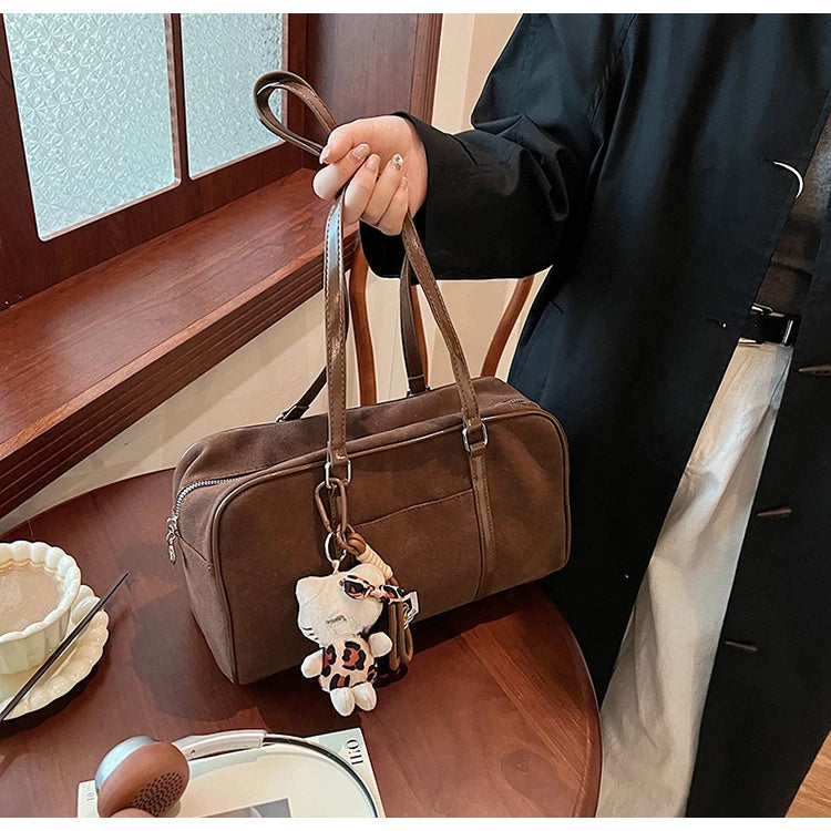 Casual Large Capaci Suede Bag Women 2025 New Autumn and Winter Retro Brown Commuter Shoulder Bag Pillow Bag Purses and Handbags